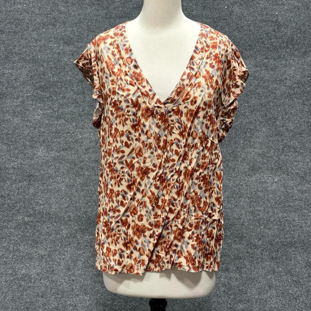 Cynthia Rowley Blouse Womens XL Multicolor Floral Flutter Sleeve V Neck Top